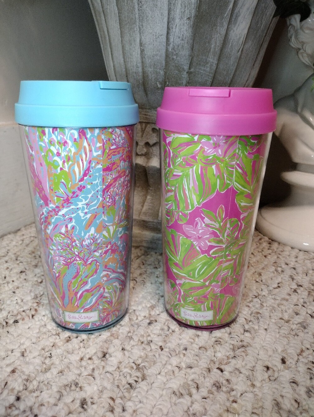 Lilly Pulitzer Floral Travel Tumbler Duo - Pink & Blue Lids - Picture 2 of 6